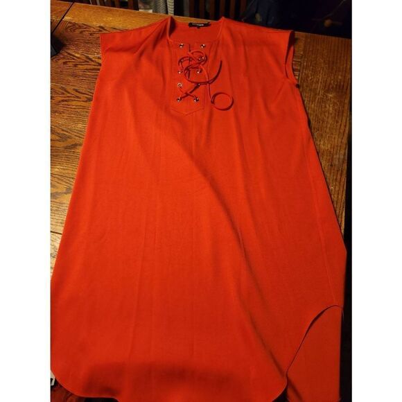 Tess Giberson red lace up neck dress sz 4 - Picture 2 of 6